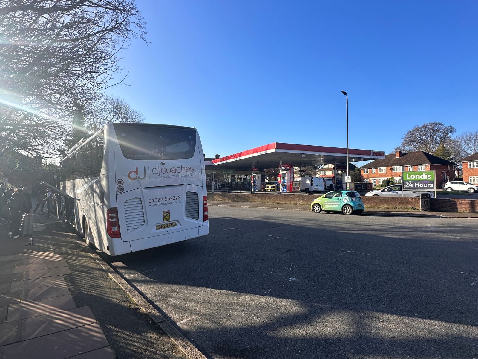 A coach parked at the Eden Park meeting point in Beckenham
