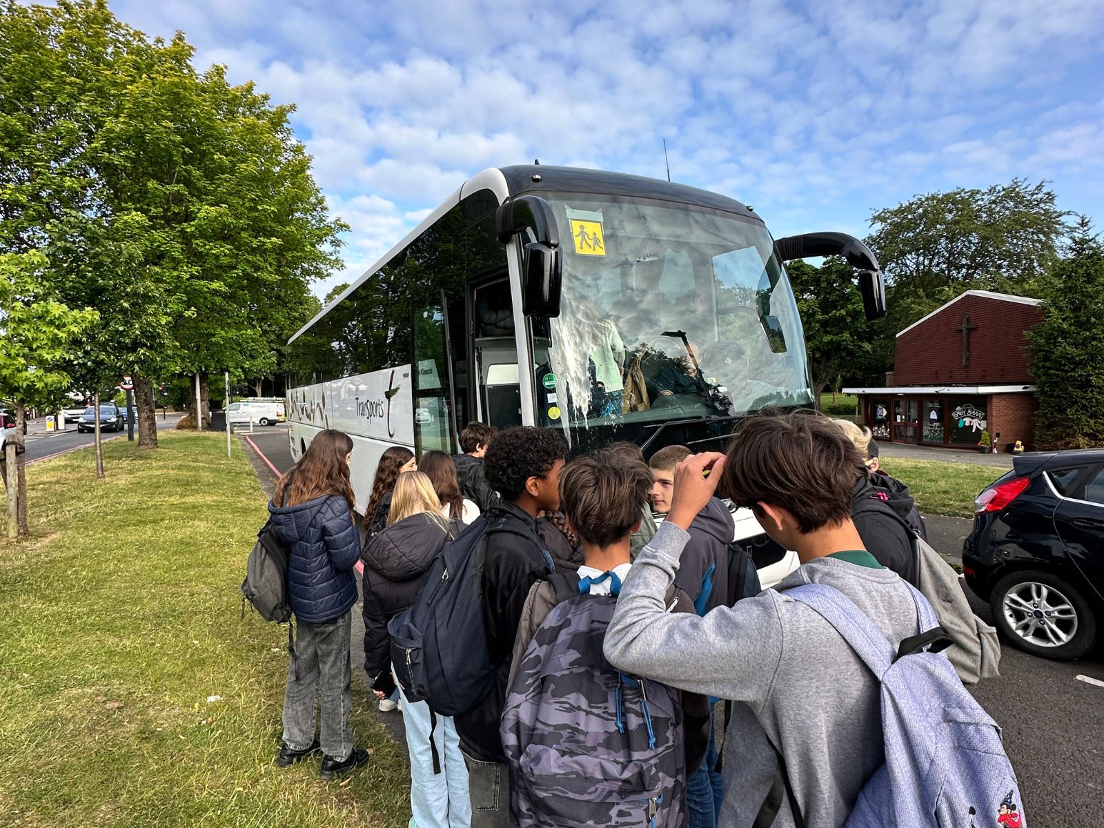 Students boarding their coach at the Shirley meeting point